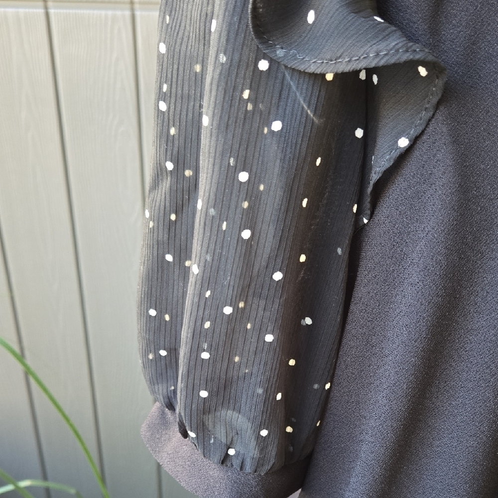 CeCe Black Blouse with Sheer Polka Dot Sleeves - Picture 2 of 4